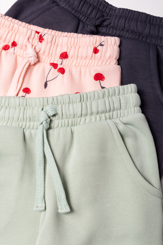 3 Pack Cherry Trackpants Dark Grey, Green And Pink