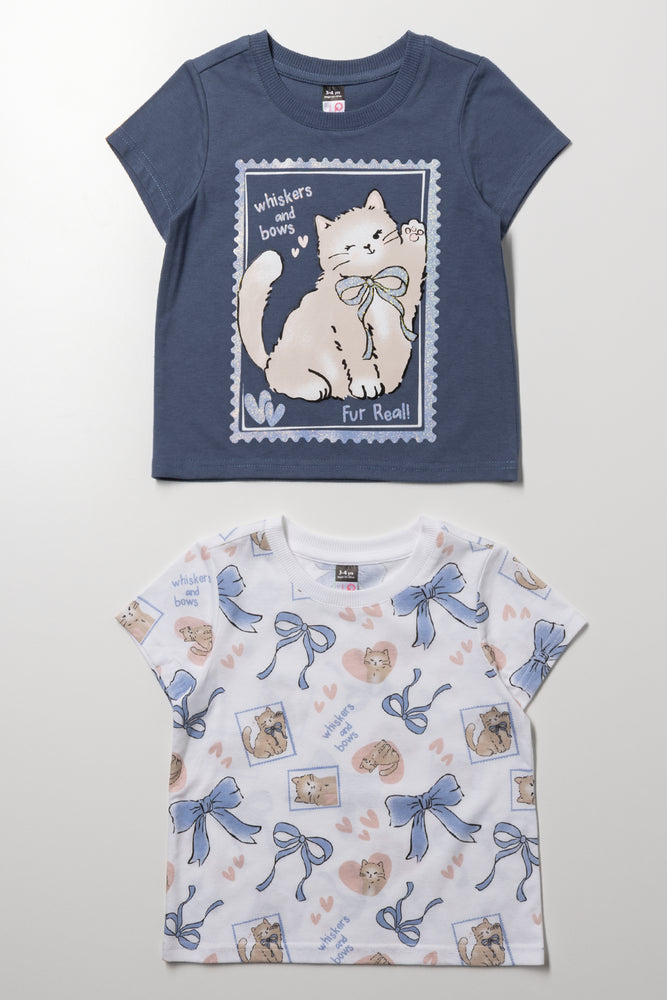 2 Pack Short Sleeve T-Shirt Blue And White