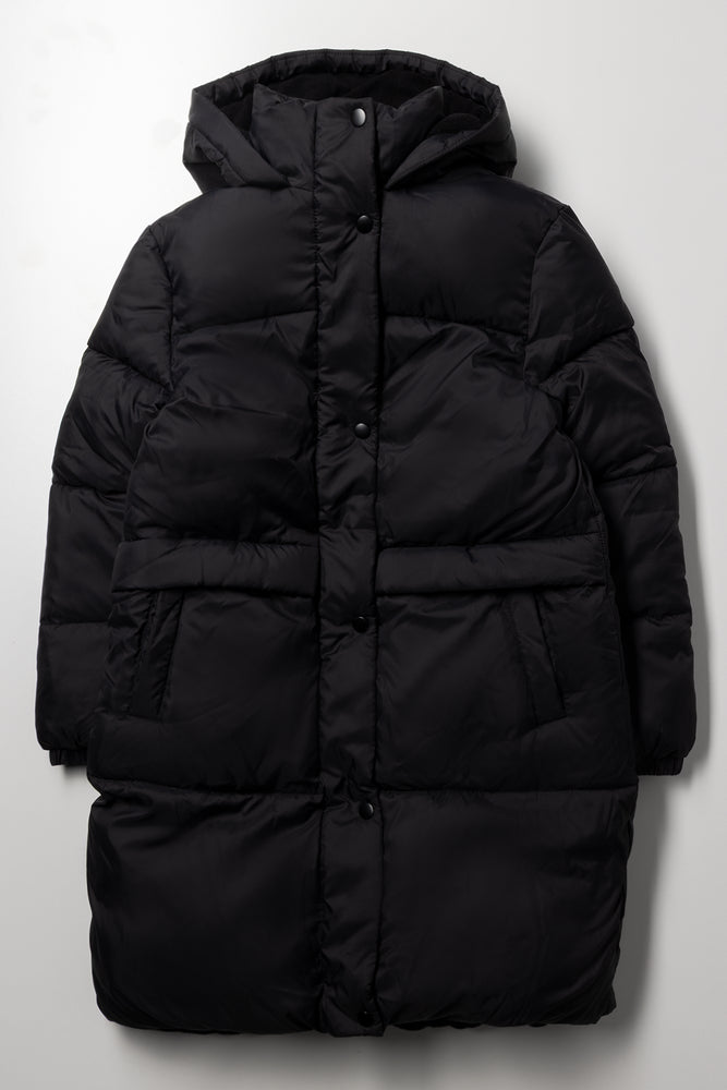 Long Line Puffer Jacket Black