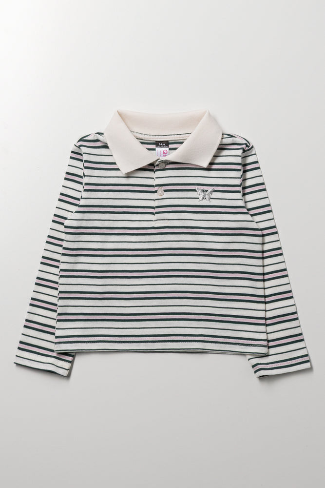 Long Sleeve Golfer Cream And Navy