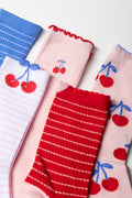 5 Pack Cherry And Stripes Anklet Socks Multicolour (1)