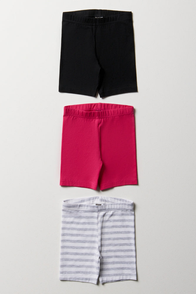 3 Pack Stripe Cycling Shorts Pink And Black