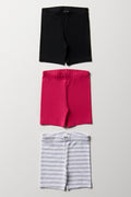 3 Pack Stripe Cycling Shorts Pink And Black