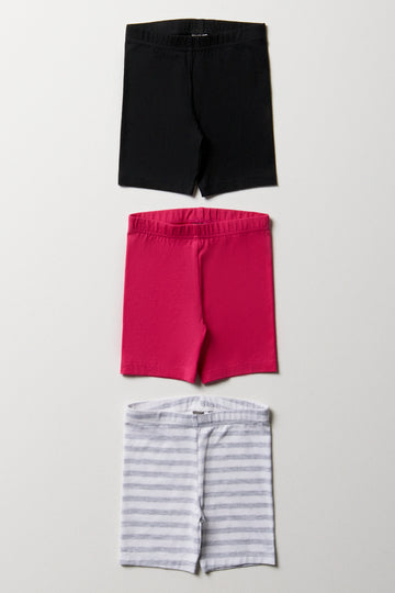 3 Pack Stripe Cycling Shorts Pink And Black