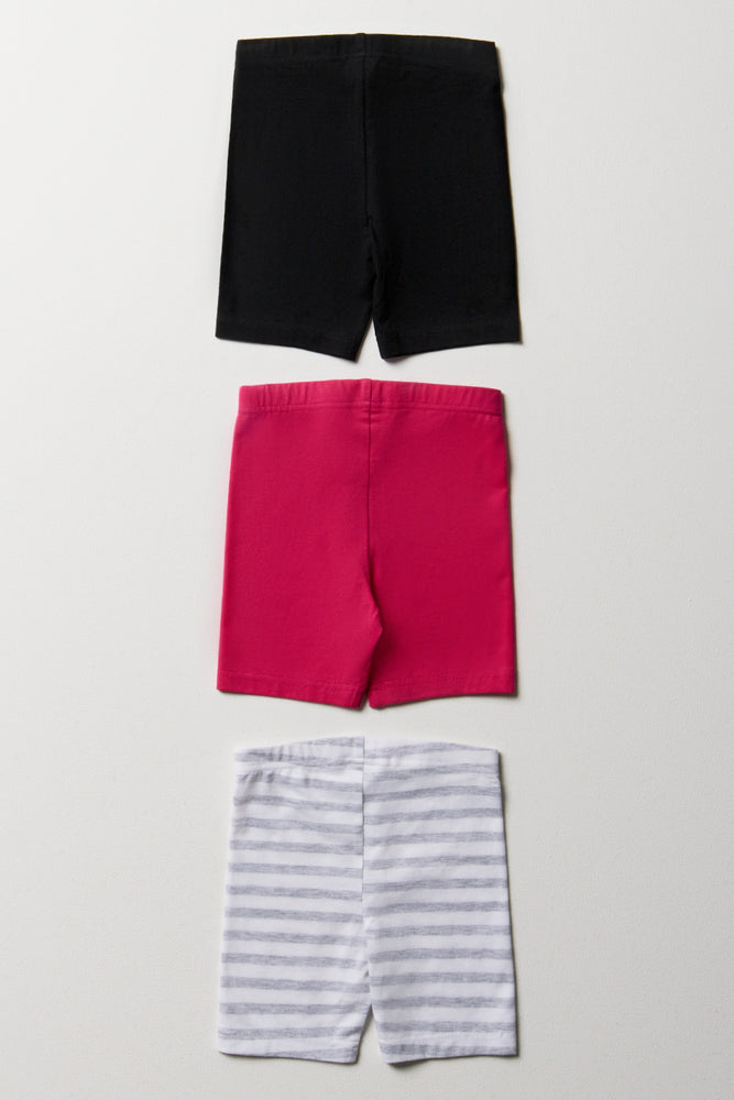 3 Pack Stripe Cycling Shorts Pink And Black (2)