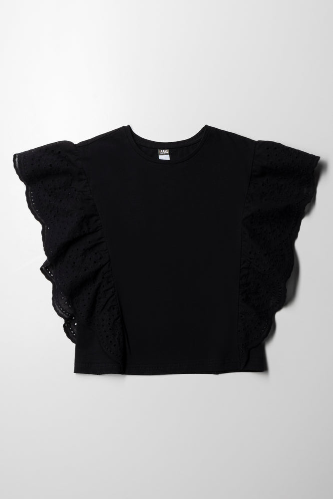 Anglaise Sleeves Knit Top Black