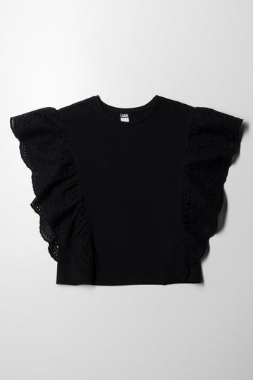 Anglaise Sleeves Knit Top Black