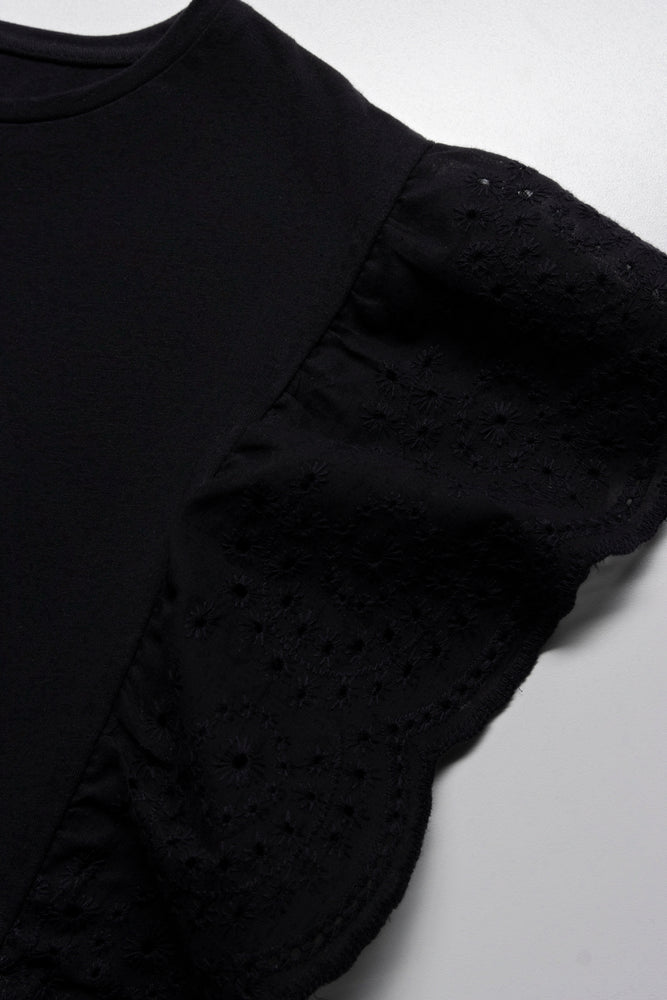 Anglaise Sleeves Knit Top Black