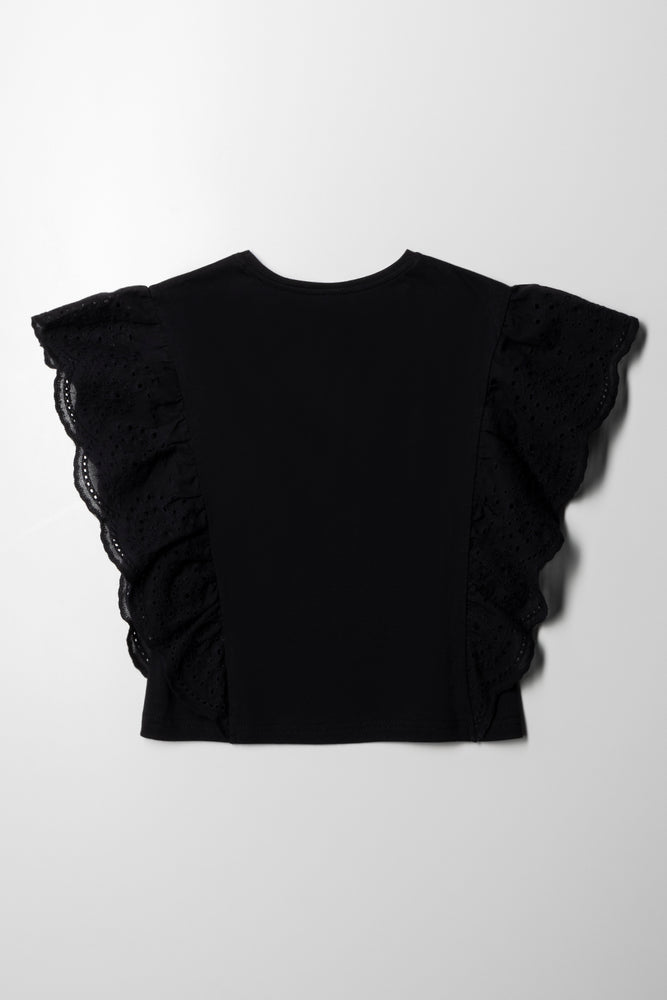 Anglaise Sleeves Knit Top Black (2)