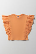 Anglaise Sleeves Knit Top Orange