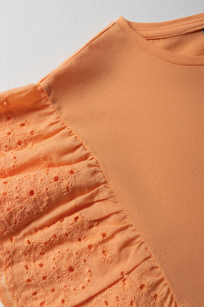 Anglaise Sleeves Knit Top Orange