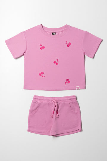 Fleece Shorts Set Pink