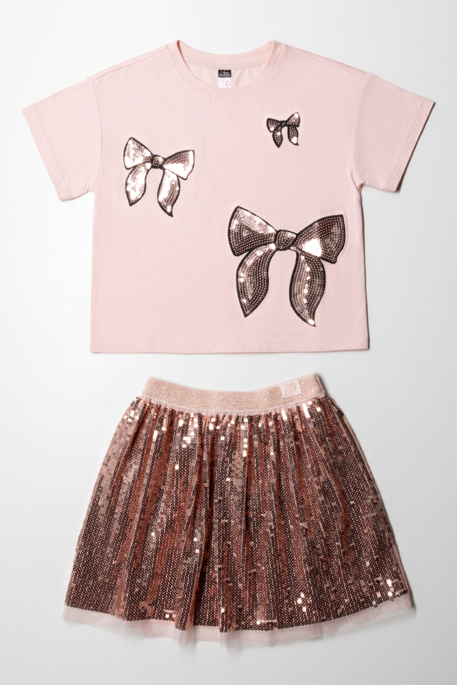 Bow Sequin Skirt Set