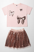 Bow Sequin Skirt Set