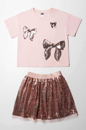 Bow Sequin Skirt Set