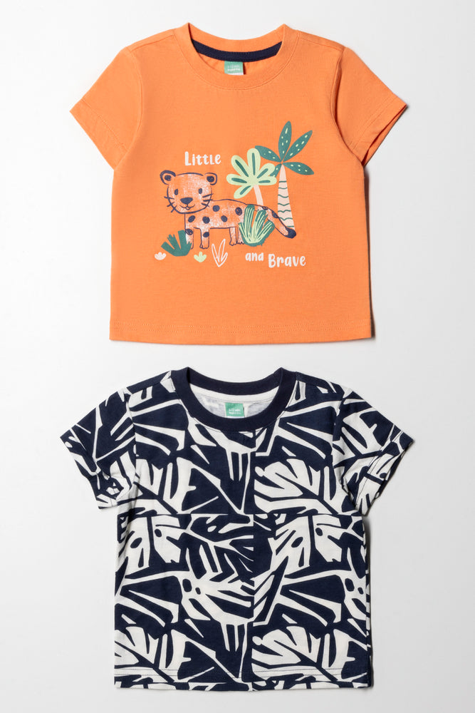 2 Pack Printed T-Shirt Orange & Print