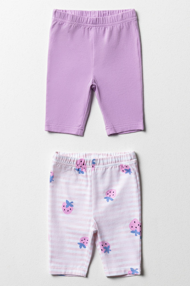 2 Pack Cropped Leggings Purple & White
