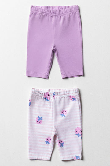 2 Pack Cropped Leggings Purple & White