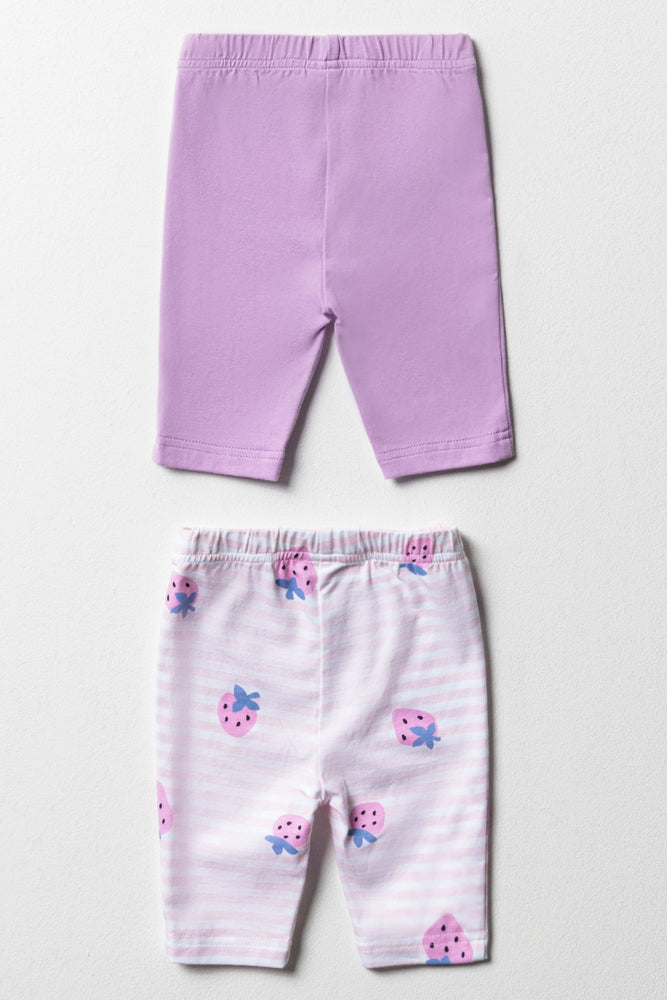 2 Pack Cropped Leggings Purple & White (2)