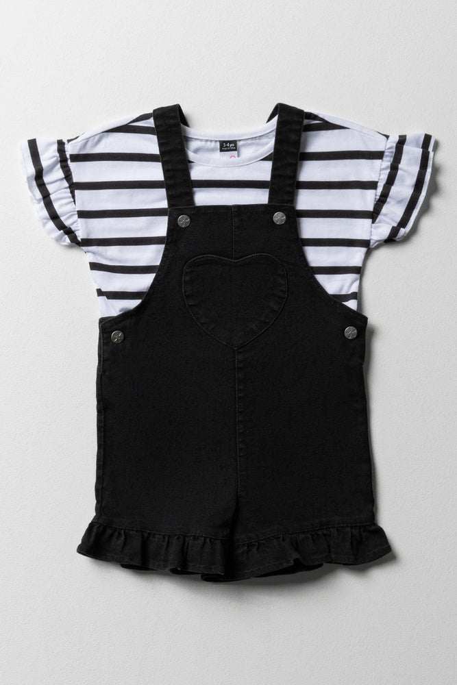 Frill Dungaree Set Black