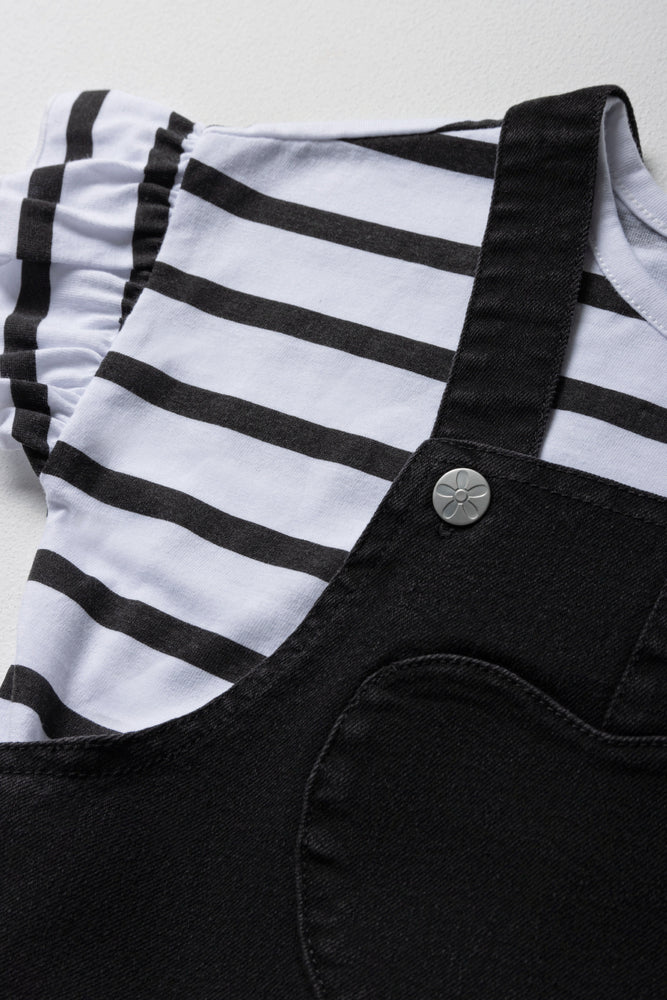 Frill Dungaree Set Black