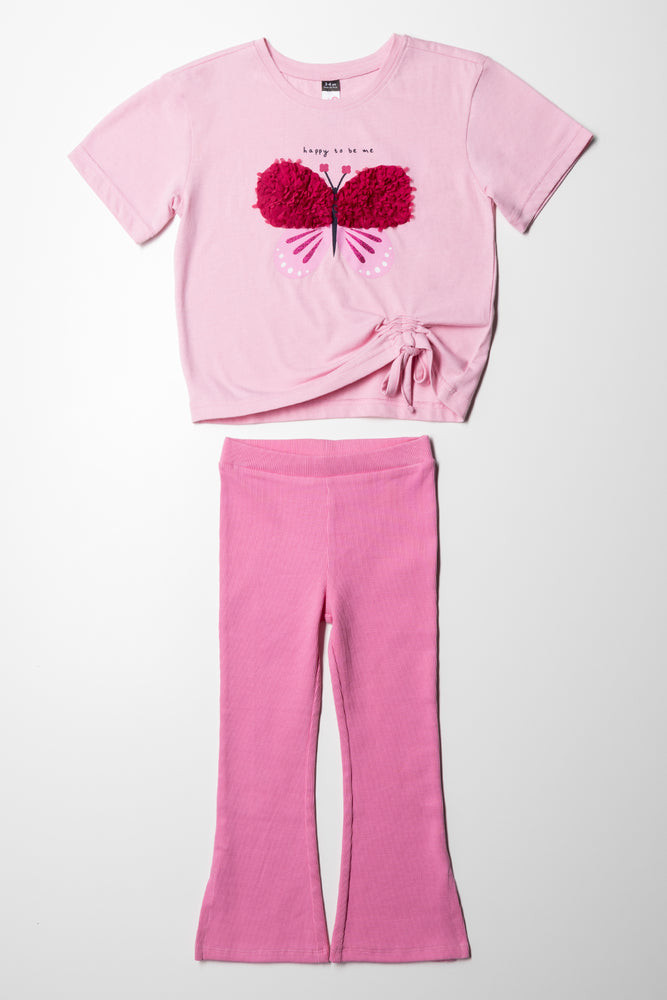 Butterfly Flare Leggings Set Pink