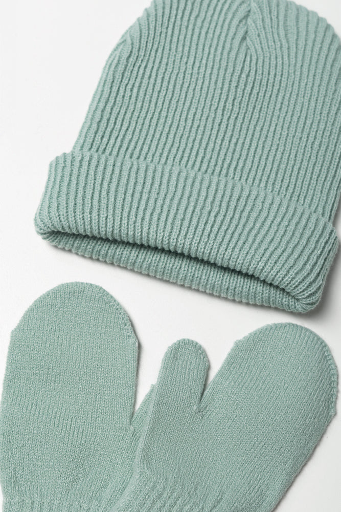 2 Piece Beanie Set Green (1)