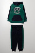 Hooded Tracksuit Set Green & Navy