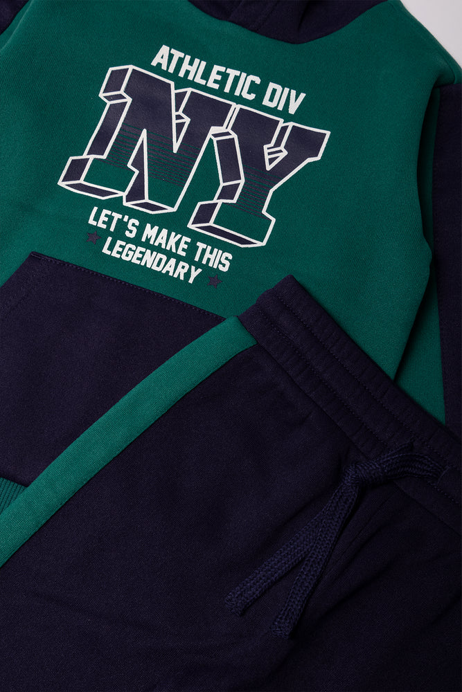 Hooded Tracksuit Set Green & Navy (1)