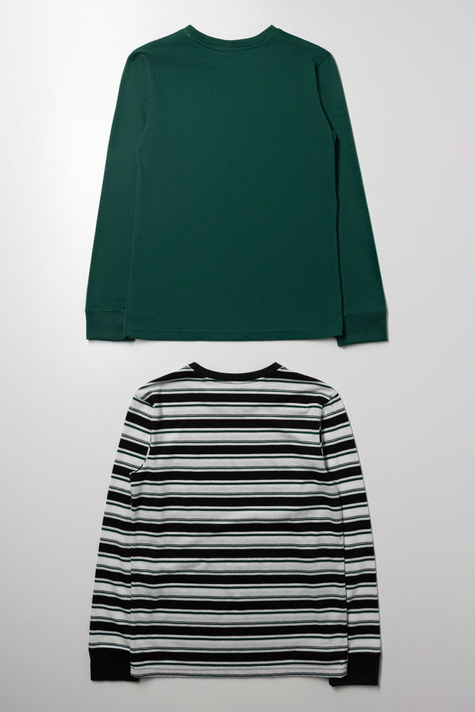 2 Pack Long Sleeve T-Shirts Green & Striped (2)