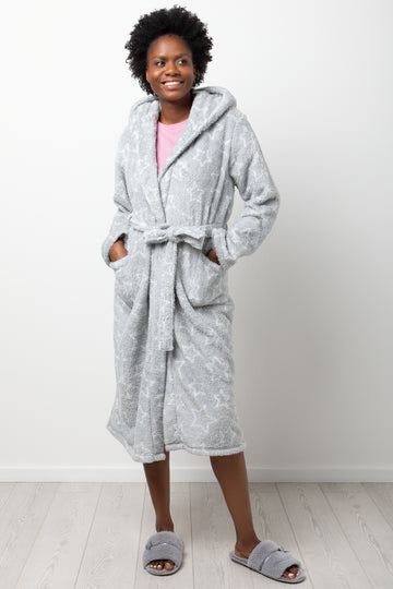 Star Hooded Sherpa Gown Grey