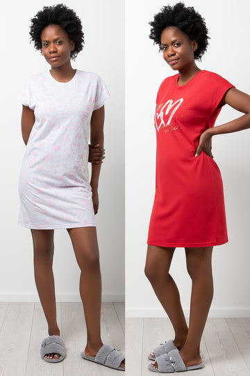 2 Pack Heart Sleepshirts Red And Grey