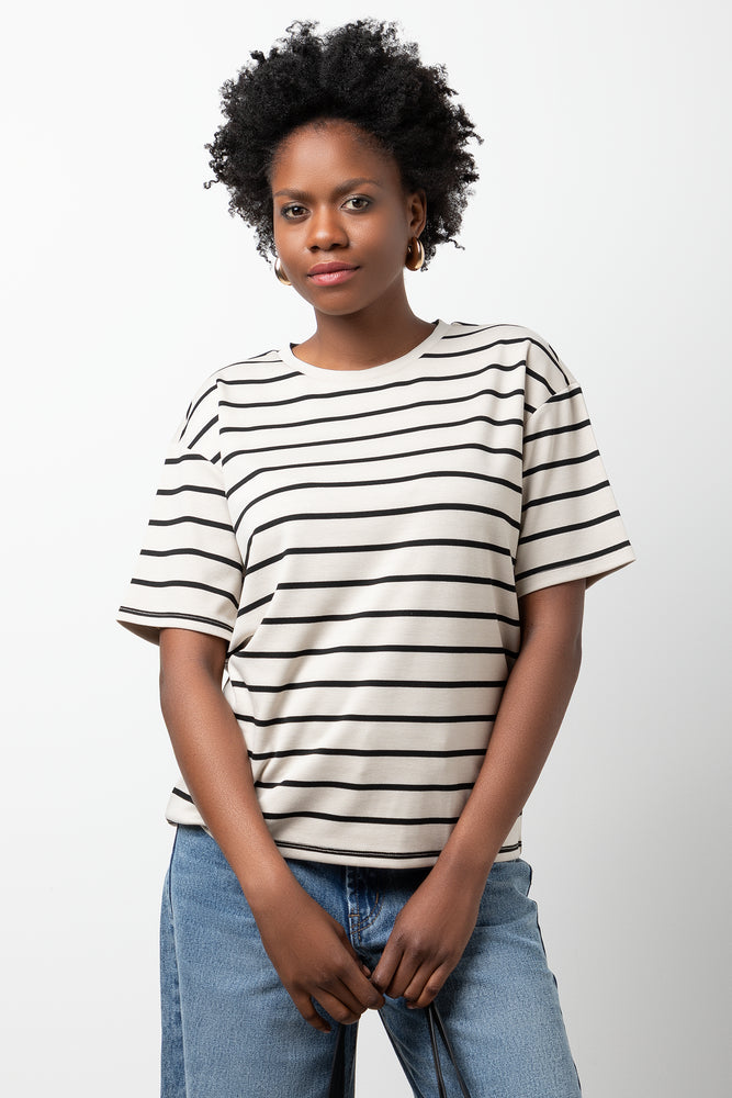 Stripe Short Sleeve T-Shirt Natural And Black