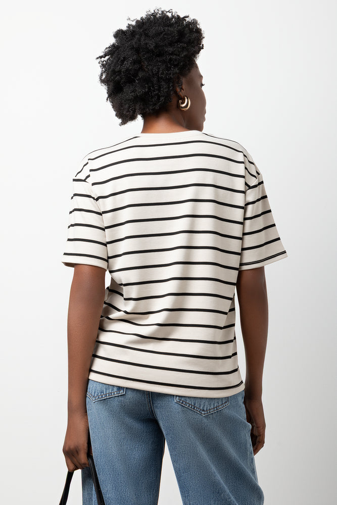 Stripe Short Sleeve T-Shirt Natural And Black (2)