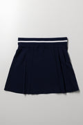 Rib Waist Pleated Skirt Navy