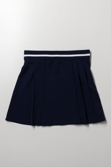 Rib Waist Pleated Skirt Navy
