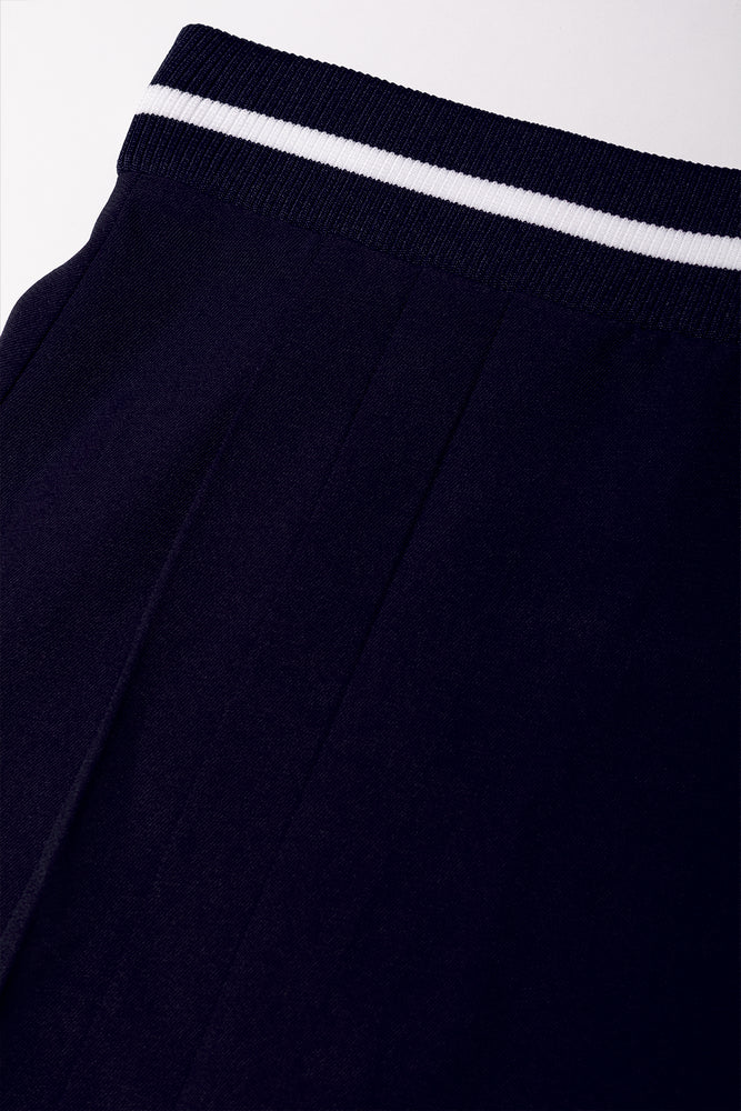 Rib Waist Pleated Skirt Navy (1)