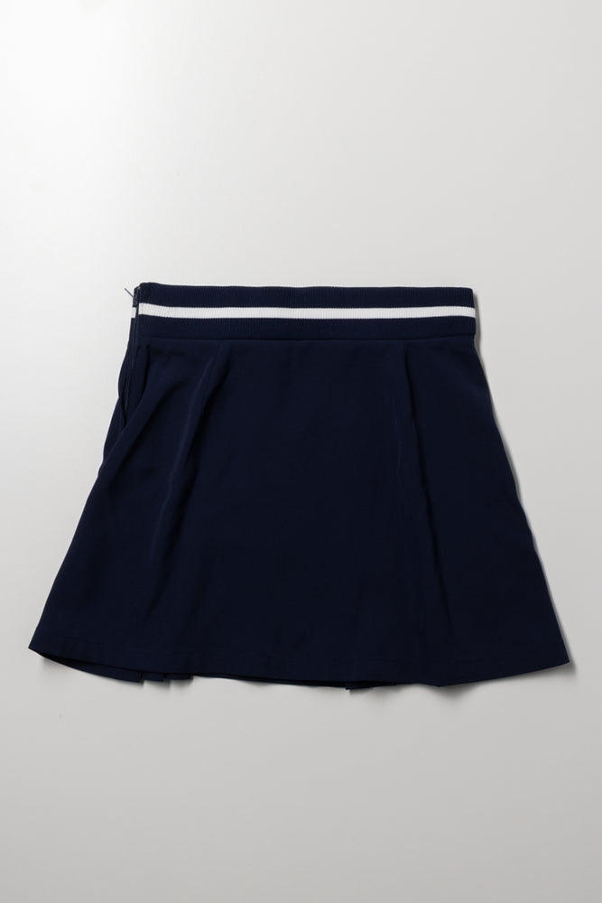 Rib Waist Pleated Skirt Navy (2)