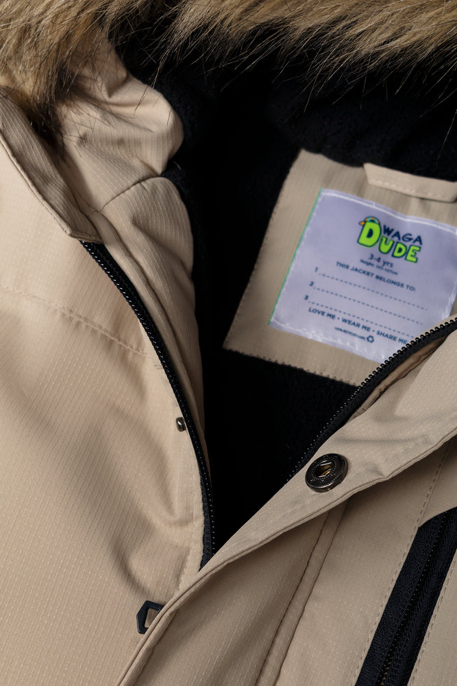 Hooded Textured Parka Jacket Natural