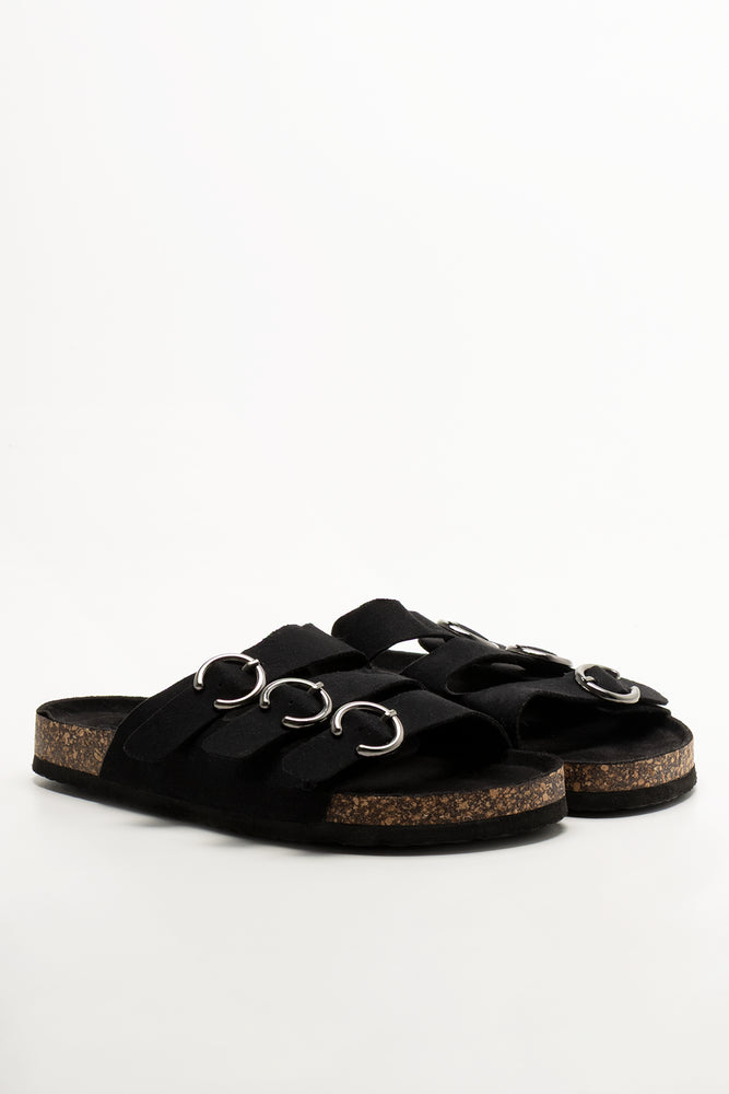 Tripple Buckle Sandals Black