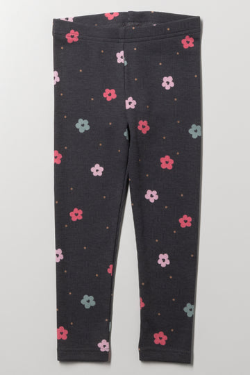Daisy Rib Leggings Dark Grey