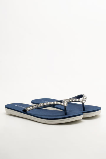 Diamante Flip Flops Navy