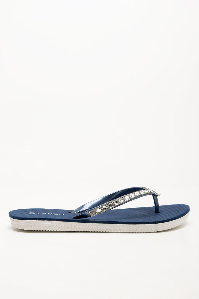 Diamante Flip Flops Navy
