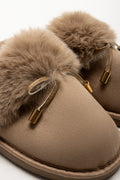 Bow Fur Trim Slippers Natural (2)