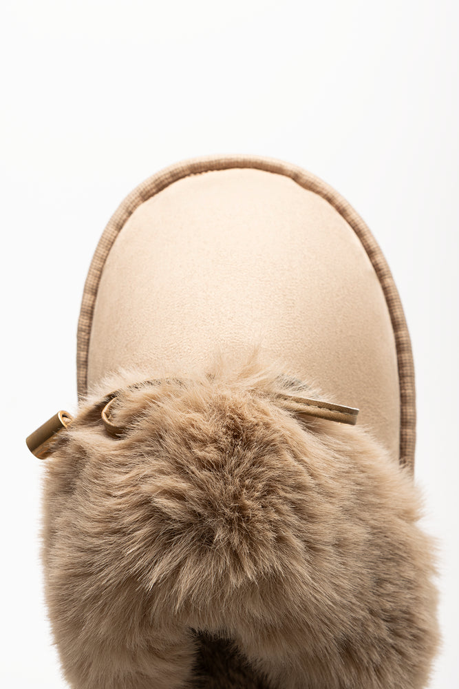 Bow Fur Trim Slippers Natural (4)
