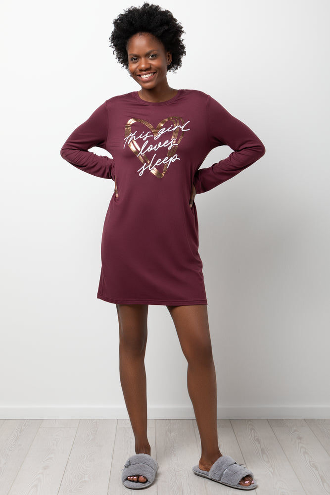 Long Sleeve Sleepshirt Burgundy
