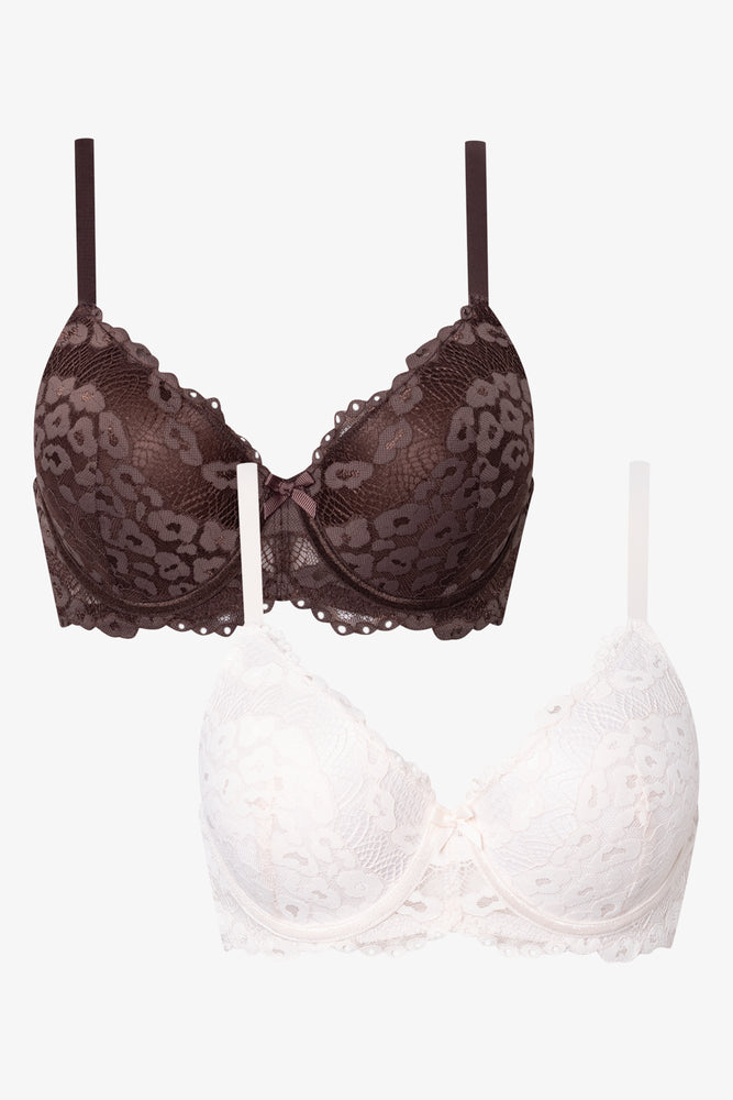 2 Pack Lace Balconette Bras Brown And Light Pink