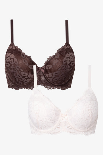 2 Pack Lace Balconette Bras Brown And Light Pink