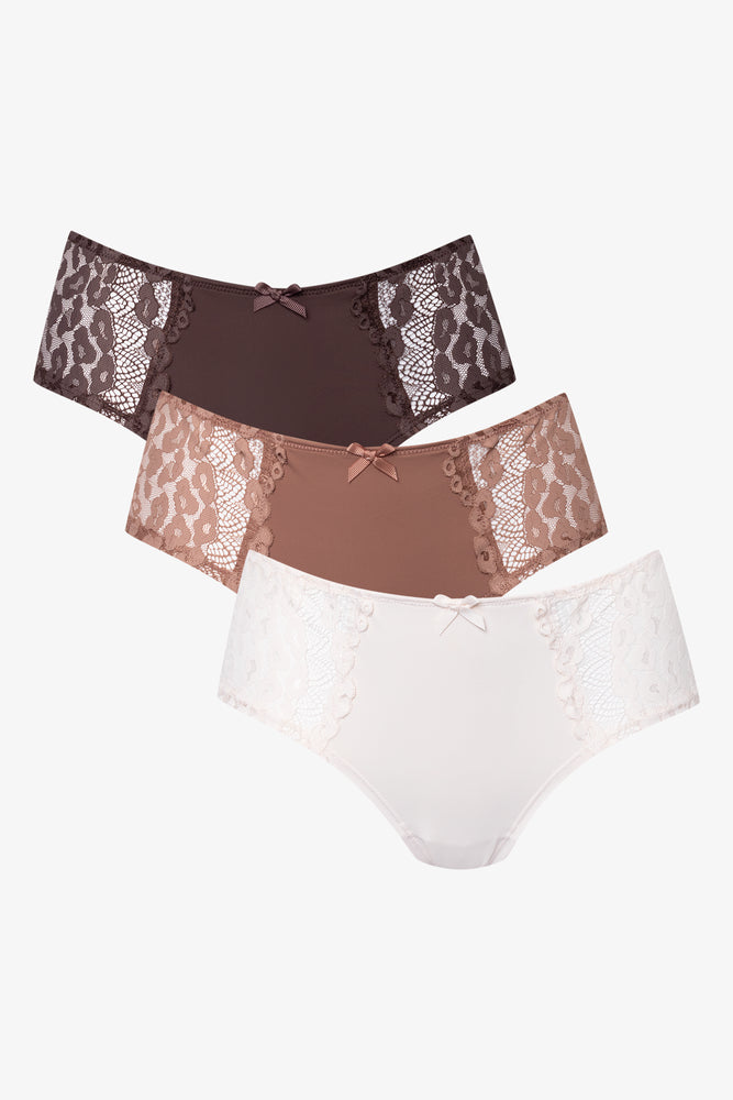 3 Pack Lace Boylegs Brown, Natural And Light Pink