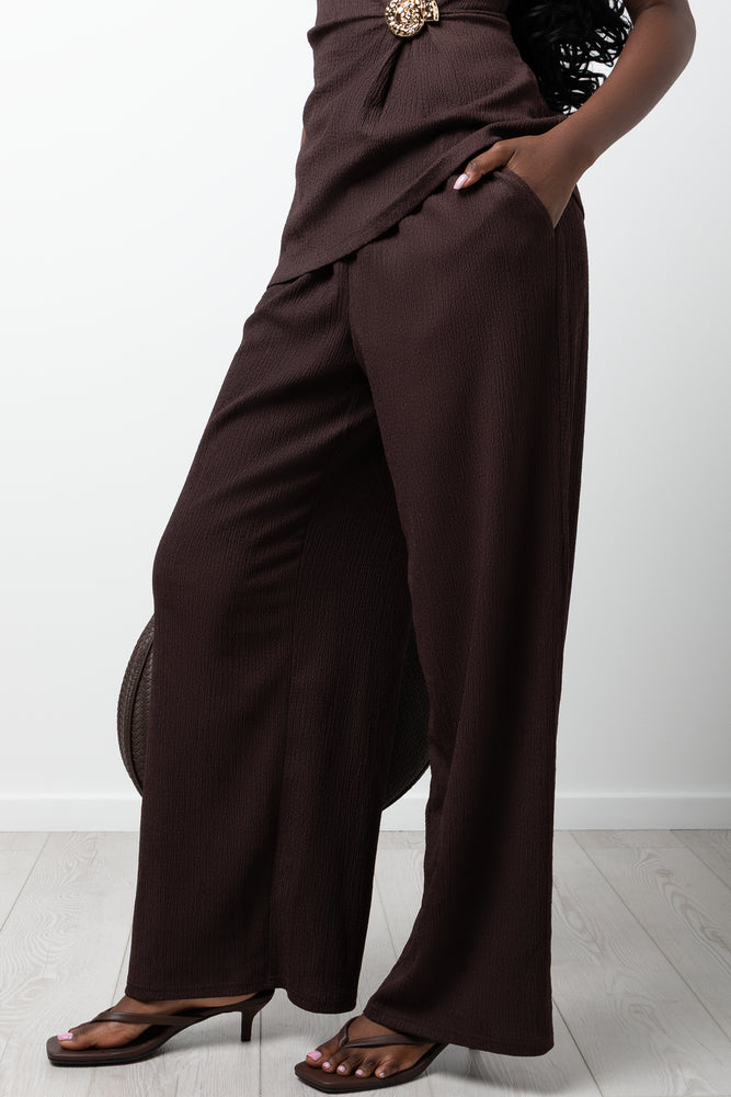 Crinkle Pull On Pants Chocolate (1)